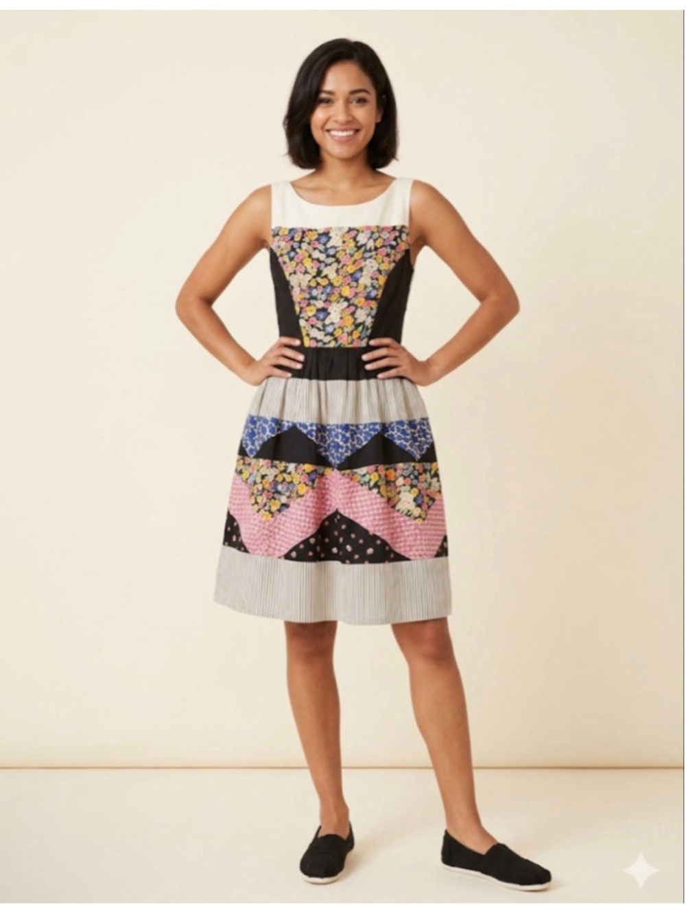 LEIFNOTES Patchwork Floral Sleeveless Dress Size 2 Multi-color